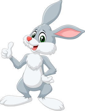 Cartoon rabbit giving thumb up isolated on white background