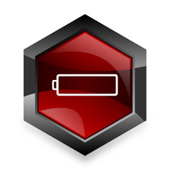 battery red hexagon 3d modern design icon on white background