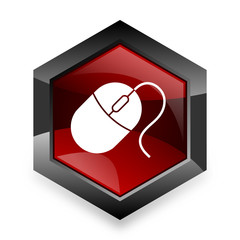 mouse red hexagon 3d modern design icon on white background