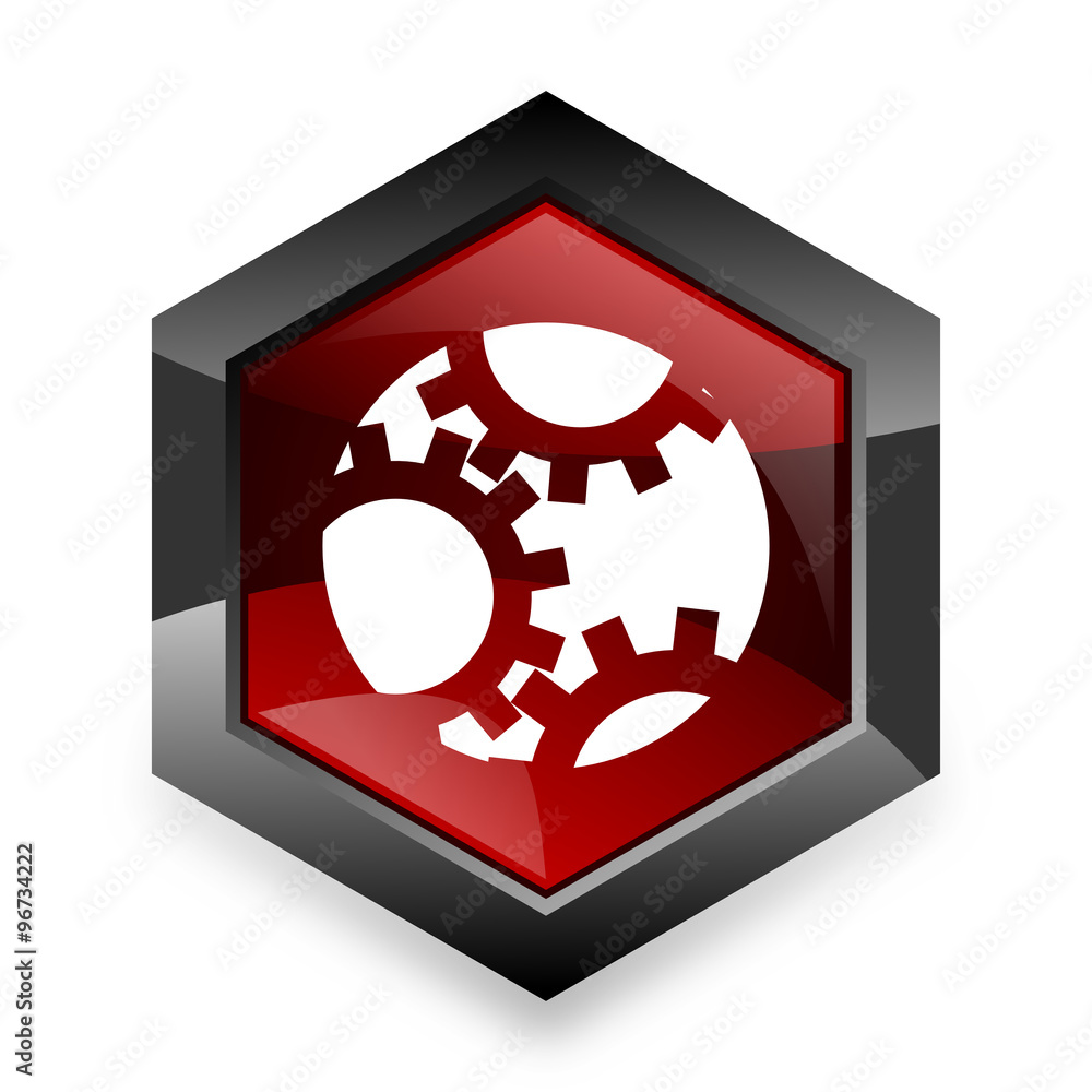 Poster gear red hexagon 3d modern design icon on white background