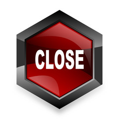 close red hexagon 3d modern design icon on white background