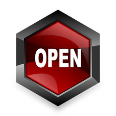 open red hexagon 3d modern design icon on white background