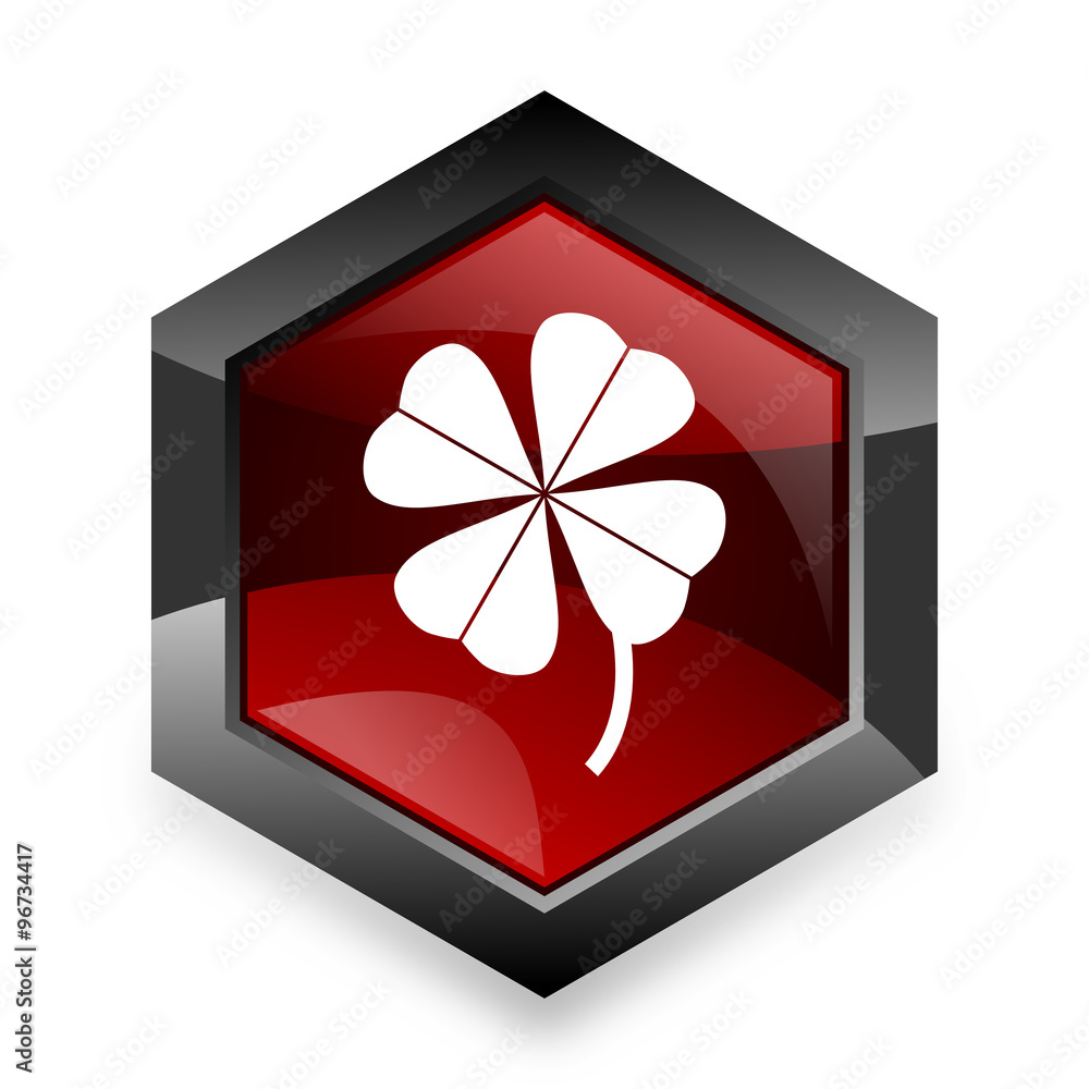 Aufkleber four-leaf clover red hexagon 3d modern design icon on white background