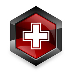pharmacy red hexagon 3d modern design icon on white background
