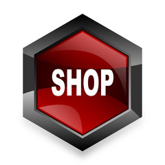 shop red hexagon 3d modern design icon on white background