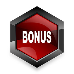 bonus red hexagon 3d modern design icon on white background