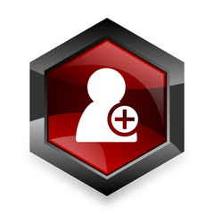 add contact red hexagon 3d modern design icon on white background