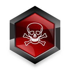 skull red hexagon 3d modern design icon on white background