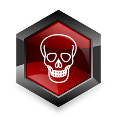 skull red hexagon 3d modern design icon on white background