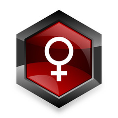 female red hexagon 3d modern design icon on white background