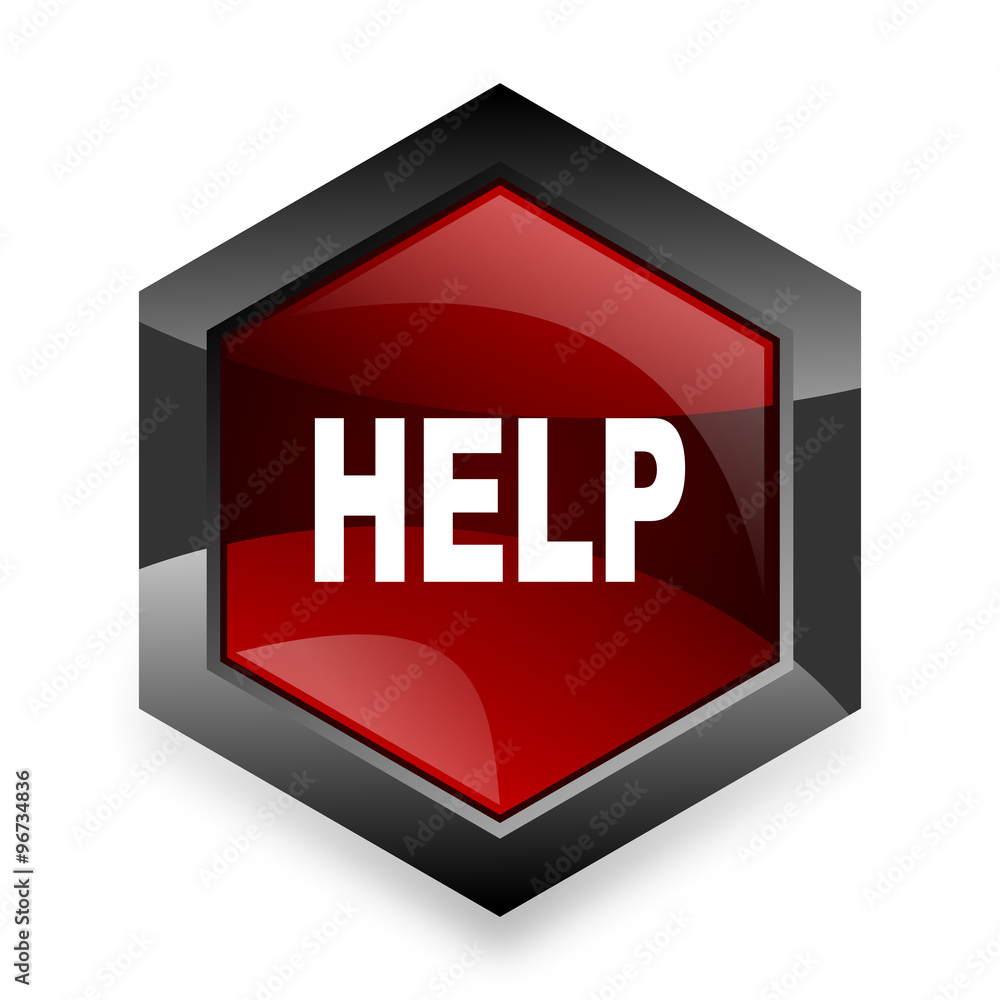 Poster help red hexagon 3d modern design icon on white background