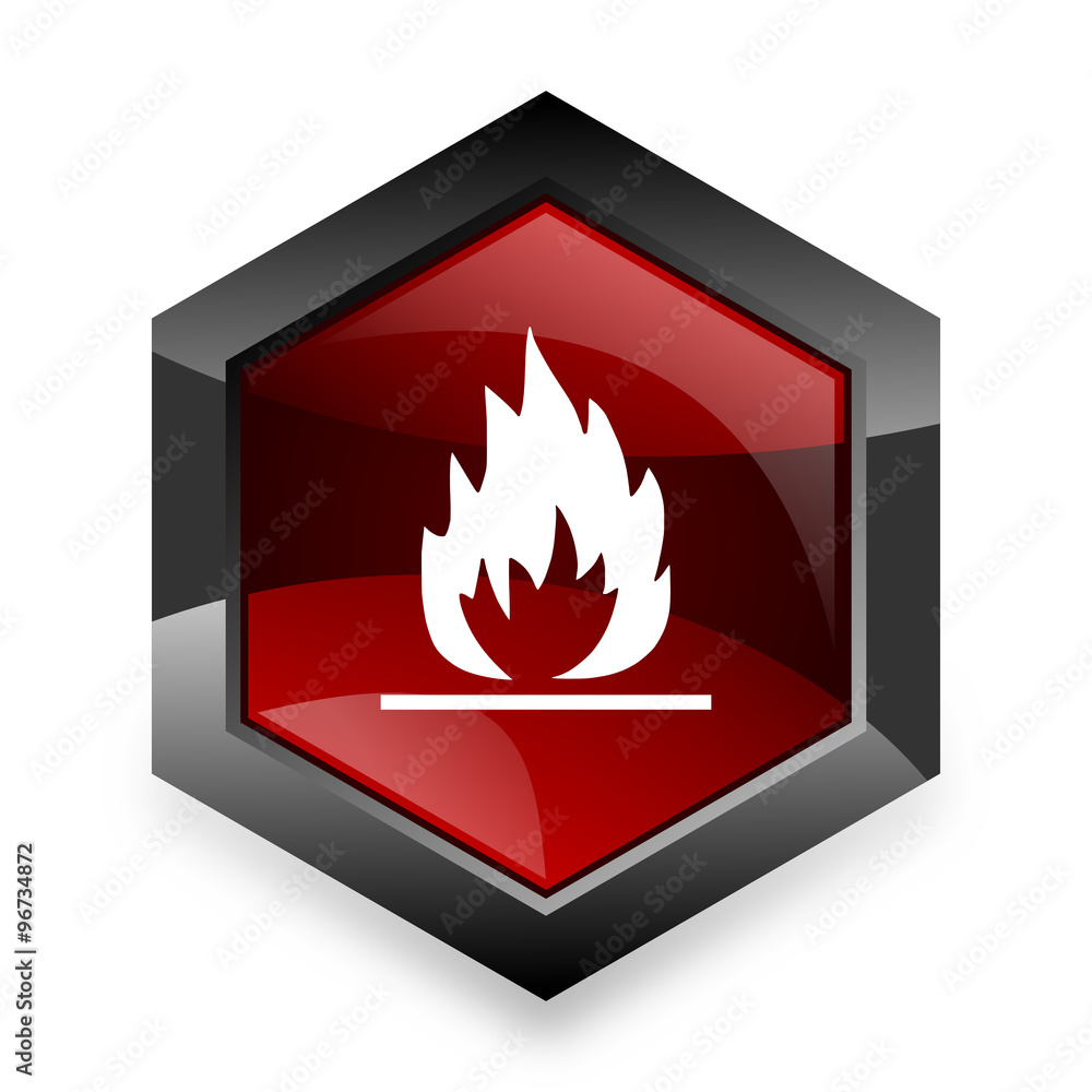 Poster flame red hexagon 3d modern design icon on white background