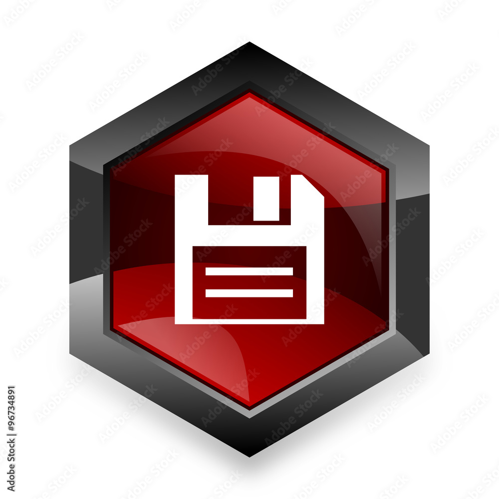 Poster disk red hexagon 3d modern design icon on white background