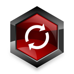 reload red hexagon 3d modern design icon on white background