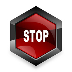 stop red hexagon 3d modern design icon on white background