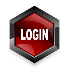 login red hexagon 3d modern design icon on white background
