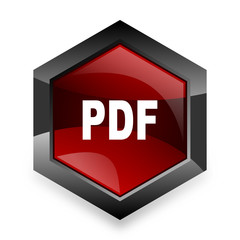 pdf red hexagon 3d modern design icon on white background