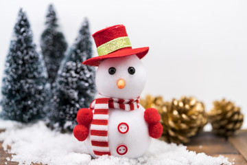 Christmas ornaments on snow