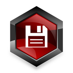 disk red hexagon 3d modern design icon on white background
