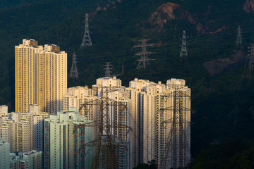 Cityscape of Hong Kong as viewed atop Kowloon Peak with Hong kong and Kowloon below