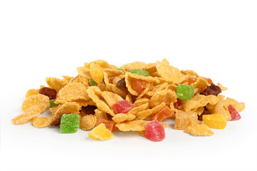 Cornflakes with candied fruits and dried fruits.