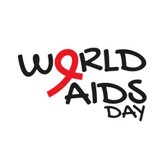 World Aids Day concept with text and red ribbon of aids awareness.