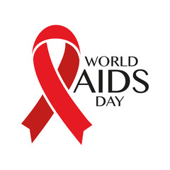 World Aids Day concept with text and red ribbon of aids awareness.