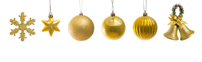set of golden christmas decoration