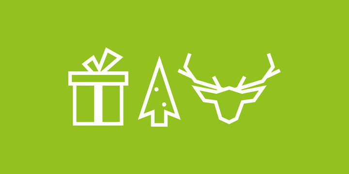Christmas line icon: gift, tree, reindeer