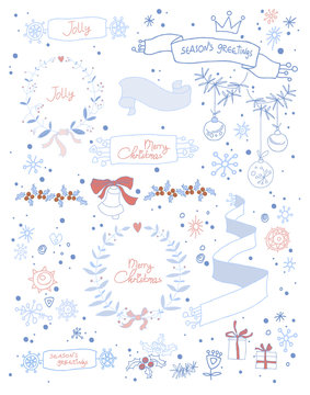 Set of Christmas and decorative elements. Vector illustration. Hand Drawn graphic elements.