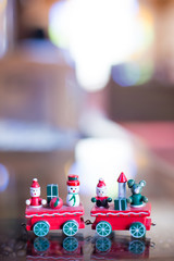 christmas wooden toy and white copy space