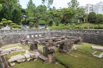 Remnants of the South Gate at the Kowloon Walled City Park in Hong Kong, China.