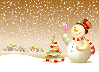 Snowman with gift 