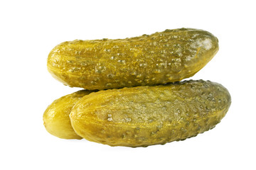 Pickled cucumbers on white background
