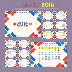 Obraz premium Desk calendar 2016 year. Colorful vector template for 12 months.