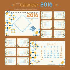 Desk calendar 2016 year. Vector template for 12 months.