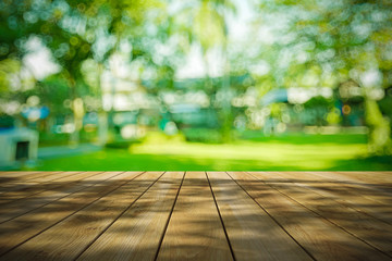 Perspective wood and bokeh light background