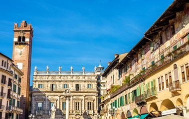 Buildings on Piazza delle Erbe in Verona - Italy