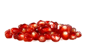 Pomegranate seeds on a white background
