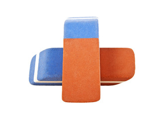 Two erasers isolated on white background