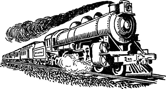 Vintage drawing locomotive engine