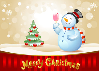 Snowman with gift 
