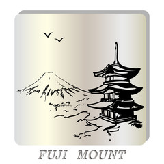 landscape with Fuji mount, Japan  pagoda illustration