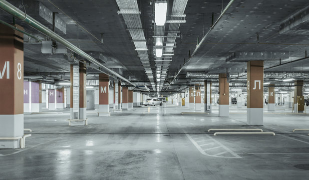 Empty Parking Lot. Urban, Industrial Background