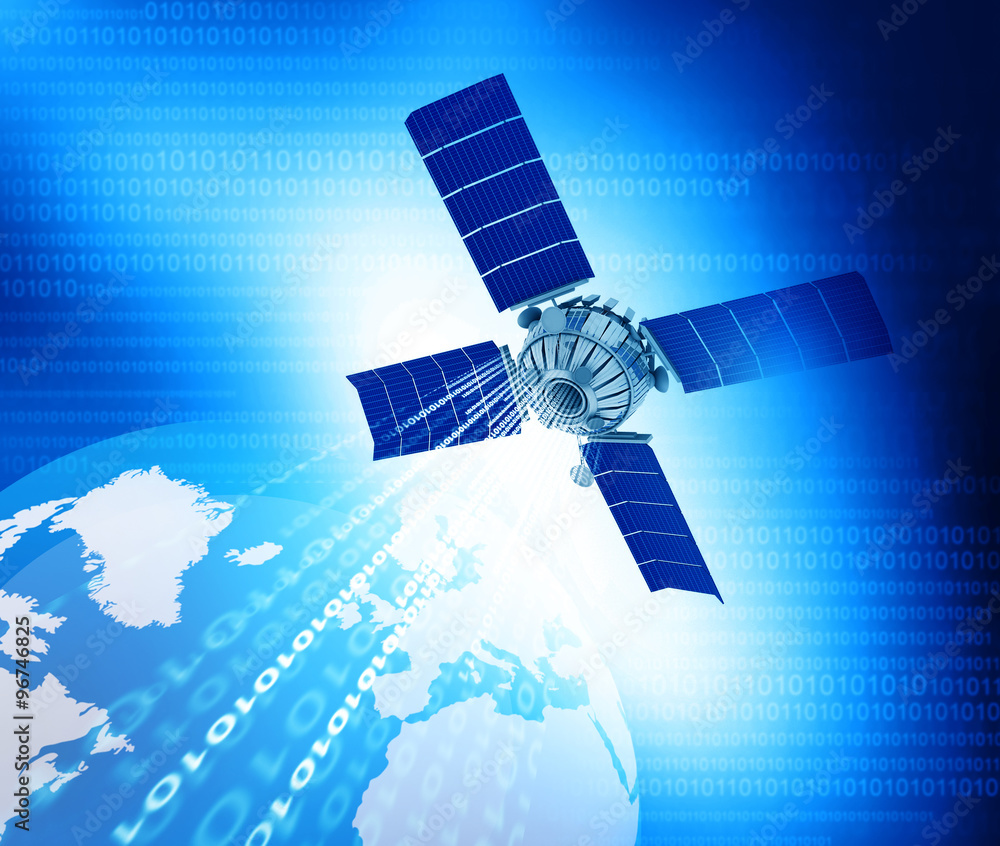 Poster digital world with satellite networking.
