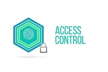 Access control concept image with pentagon shield and lock illustration and icon inside