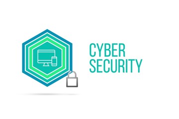 Cyber Security concept image with pentagon shield and lock illustration and icon inside