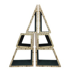 Abstract creative Christmas tree from wooden geometric shapes is