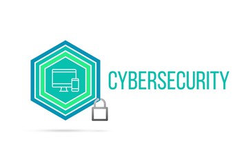 Cybersecurity concept image with pentagon shield and lock illustration and icon inside