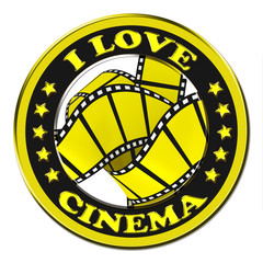 I Love Cinema button on a white background